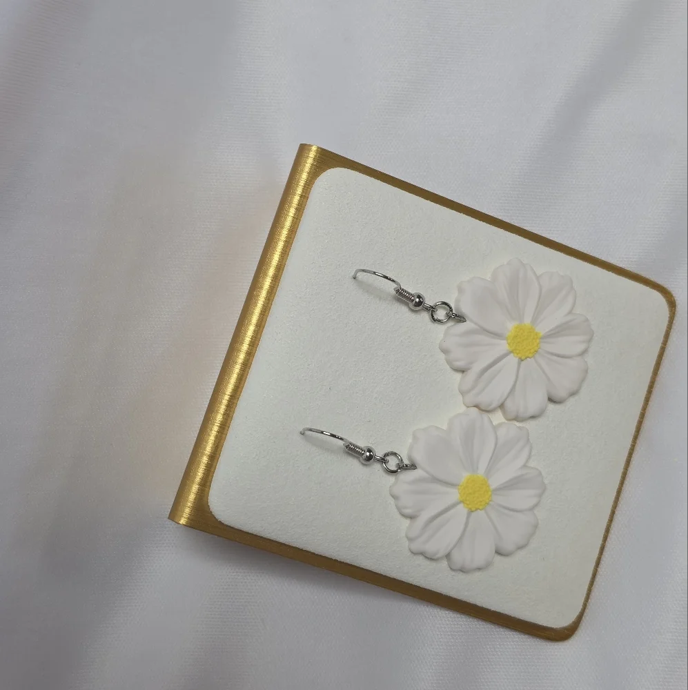 White & Yellow Daisy Polymer Clay Earrings